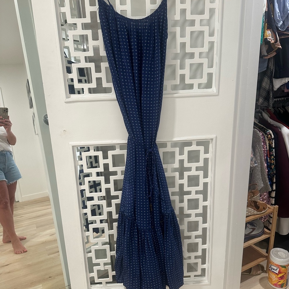 J Crew Navy Blue Polka Dot Maxi Dress